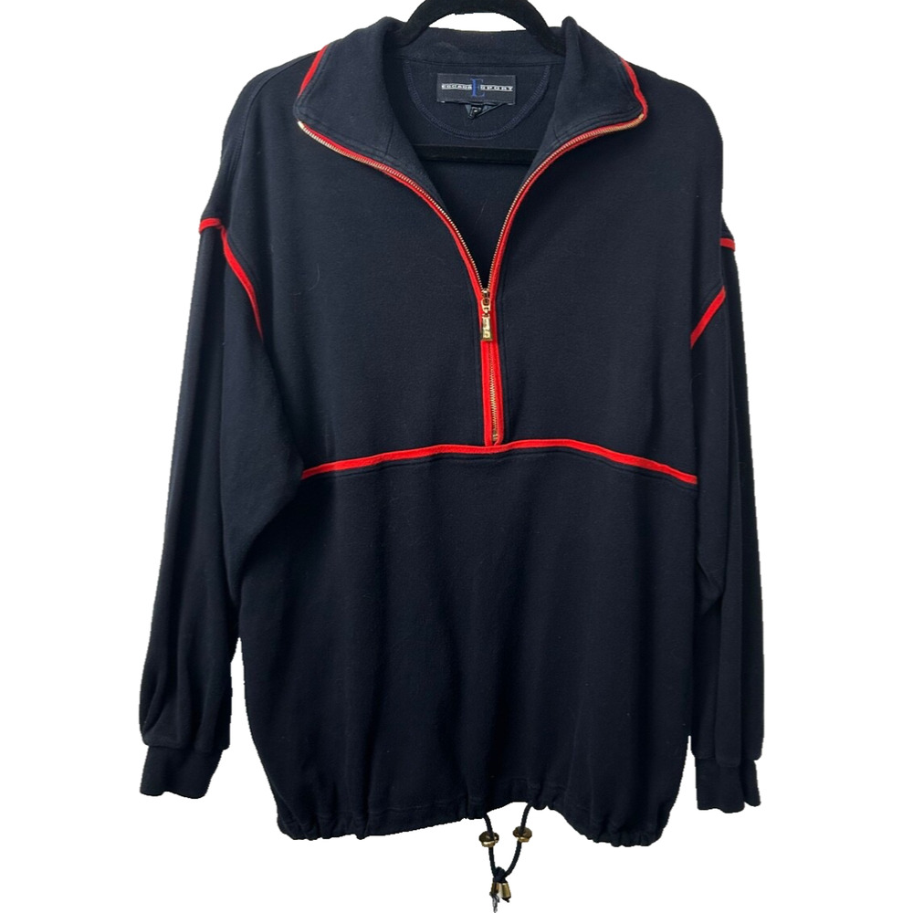 Escada Sport Women's S 1/2 Zip Up Track Jacket Navy Red Cotton Gold LS A35